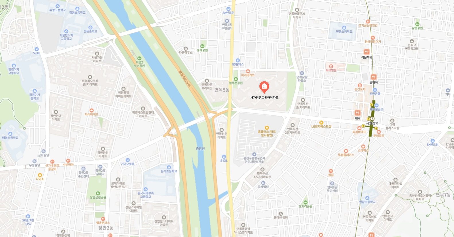 사가정 센트럴 아이파크 근거리 위치도